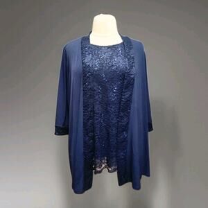 Catherines Plus Size 24W Navy Blue Sequin Lace Tank & liquid Knit Cardigan